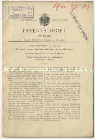 Patentschrift eines eisernen Langschwellen-Oberbaus für Eisenbahnen, Patent-Nr. 15706