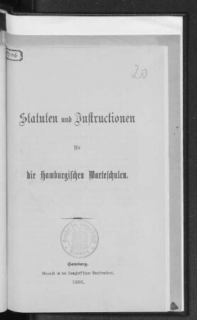 Statuten und Instructionen für die Hamburgischen Warteschulen