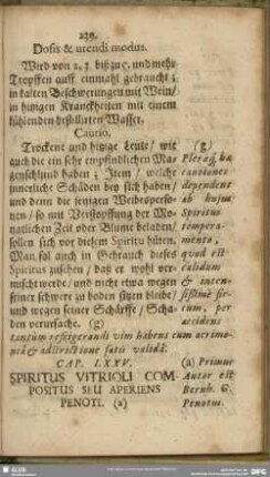 Cap. LXXV. Spiritus Vitrioli Compositus Seu Aperiens Penoti