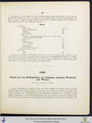 VIII. Schädel aus den Reihengräbern von Abenheim.