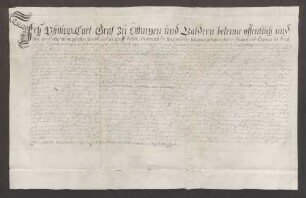 Instrumentum cautionis des Grafen Philipp Karl von Oettingen-Baldern.