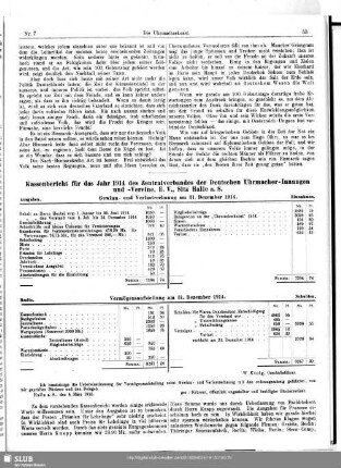 Kassenbericht für das Jahr 1914 des Zentralverbandes der Deutschen Uhrmacher-Innungen und -Vereine, E. V., Sitz Halle a. S.