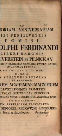 Ad memoriam annivers. V. I. Rud. Ferdinandi L. B. de Silverstein ... d. XVII. Apr. celebrandam ... invitant Trium Superior. Facult. Decani : [quo disseritur de politia et iurisdictione]