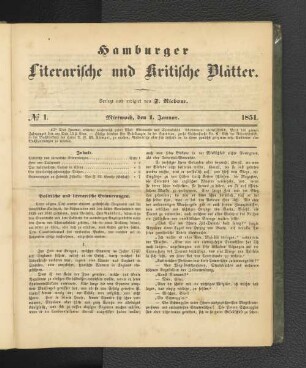 No. 1. 1. Januar 1851