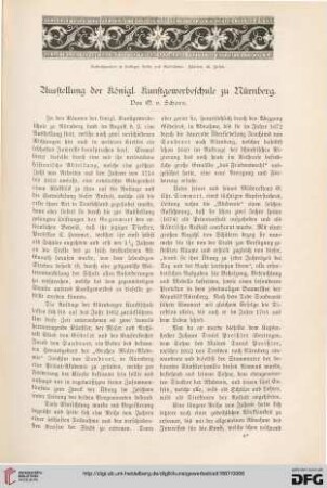 Ausstellung der königl. Kunstgewerbeschule zu Nürnberg