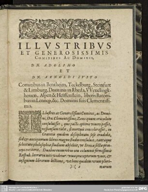 ILLUSTRIBUS ET GENEROSISSIMIS COMITIBUS AC DOMINIS,...
