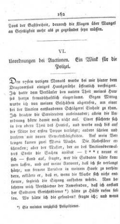 VI. Unordnungen bei Auctionen. Ein Wink für die Polizei.