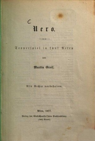 Nero : Trauerspiel in fünf Acten