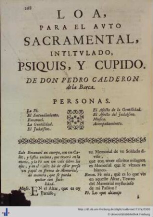 Loa para el Auto Sacramental Psiquis, y Cupido.
