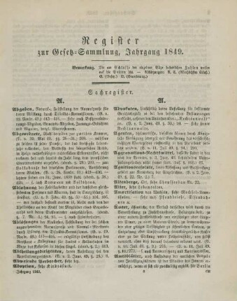 Register zur Gesetz-Sammlung, Jahrgang 1849