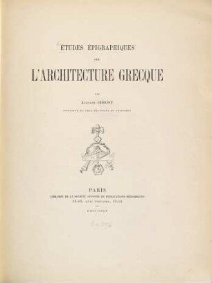 Études épigraphiques sur l'architecture grecque