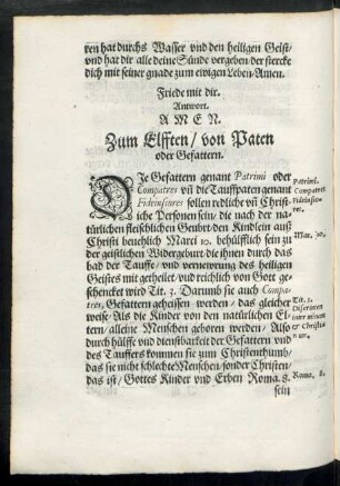 Zum Elfften/ von Paten oder Gefattern.