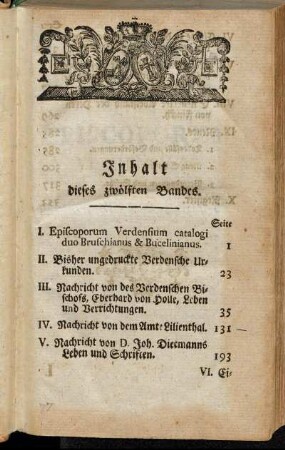 Inhalt dieses zwölften Bandes.