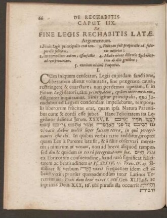 Caput IIX. De Fine Legis Rechabitis Latae.