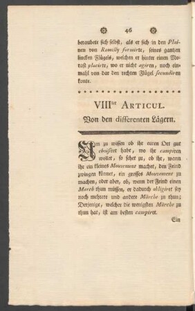 VIIIter Articul. Von den differenten Lägern