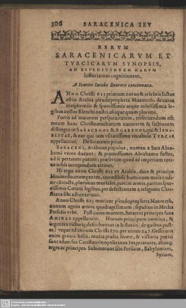 Rerum Saracenicarum Et Turcicarum Synopsis Ad Expeditiorum Harum historiarum cognitionem