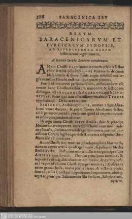 Rerum Saracenicarum Et Turcicarum Synopsis Ad Expeditiorum Harum historiarum cognitionem