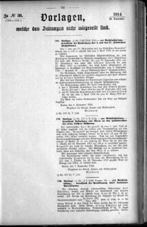 Anlage: zu No.36. (728-738.), Vorlagen, welche den Zeitungen nicht mitgeteilt sind