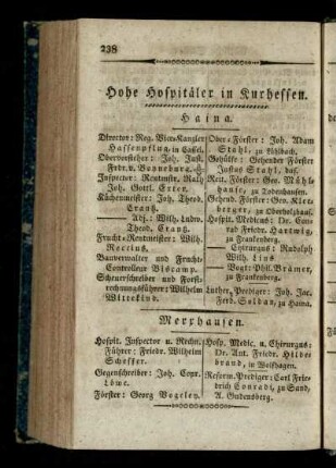 Hohe Hospitaeler in Kurhessen
