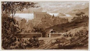 Klassische Landschaft mit antikem Tempel