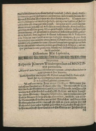 Sequuntur Responsa Ictorum Wittebergensium ad Mantissas pertinentia.