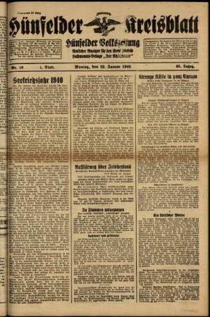 Erste Ausgabe vom Montag, den 22. Januar 1940.