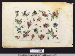 Verschiedene Darstellungen von Pflanzen mit Blüten und Beeren