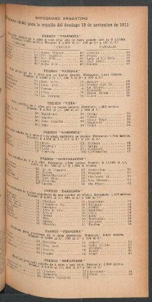 Hipódromo Argentino - Programa oficial para la reunión del domingo 19 de noviembre de 1911