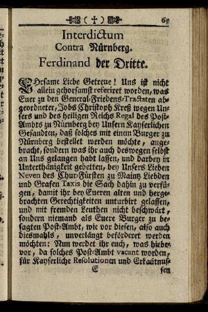 Interdictum Contra Nürnberg. Ferdinand der Dritte.