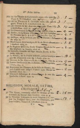 V. Religion, Morale, Satire, Critique