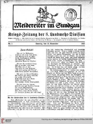 Der Meldereiter: Kriegs-Zeitung der 8. Landw.-Div.