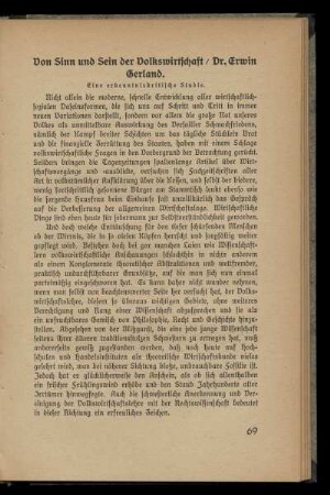 Von Sinn und Sein der Volkswirtschaft