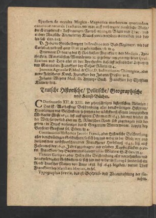 Teutsche Historische/ Politische/ Geographische und Kunst-Bücher.