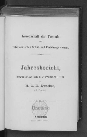 1889: Jahresbericht // Gesellschaft der Freunde des Vaterländischen Schul- und Erziehungswesens
