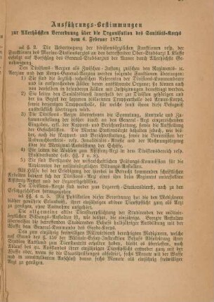 Ausführungs-Bestimmungen zur Allerhöchsten Verordnung über die Organisation des Sanitäts-Korps vom 6. Februar 1873