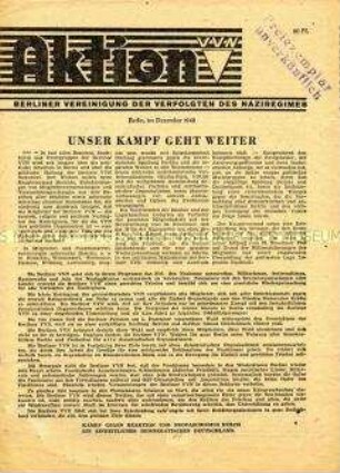 Mitteilungsblatt der Berliner VVN zur politischen Lage in Berlin Ende 1948