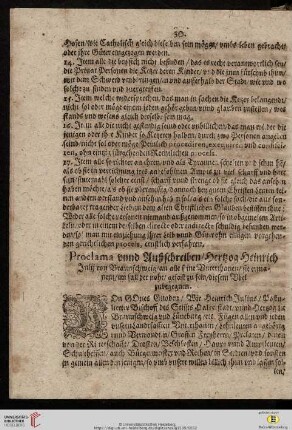 Proclama vnnd Außschreiben/ Hertzog Heinrich […]