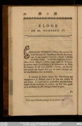 Eloge De Mr. Humbert.