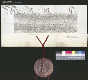 Kaiser Friedrich III. erlaubt unter goldener Bulle dem Grafen Ulrich V., bei der Mühle zu Cannstatt einen Zoll aufzurichten.
