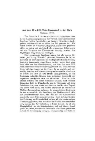 Aus dem D.L.E.H. Wald-Sieversdorf in der Mark : Ostern 1907/8