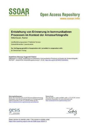 Entstehung von Erinnerung in kommunikativen Prozessen im Kontext der Amateurfotografie