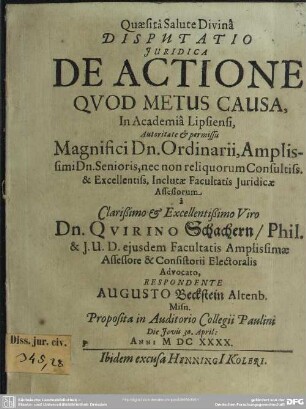 Disputatio iuridica juridica: De actione quod qvod metus causa