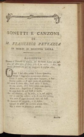 Sonetti E Canzoni Di M. Francesco Petrarca In Morte Di Madonna Laura