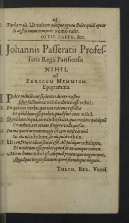 Johannis Passeratii ... Nihil