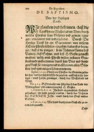 De Baptismo. Von der Heyligen Tauffe.
