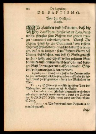 De Baptismo. Von der Heyligen Tauffe.