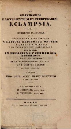 De gravidarum, parturientium et puerperarum eclampsia : diss. inaug.