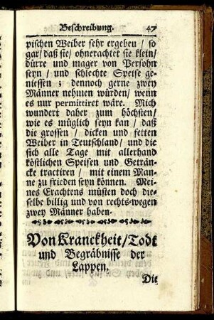 Von Kranckheit/ Tode und Begräbnisse der Lappen.