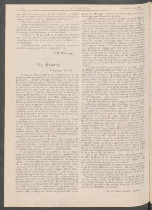Un mensaje. : Finanzas fáciles. - (De «El Diario Nacional» Bogotá).