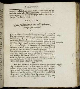 Caput II. Quod falsi procuratoris descriptionem, variaque genera continet.